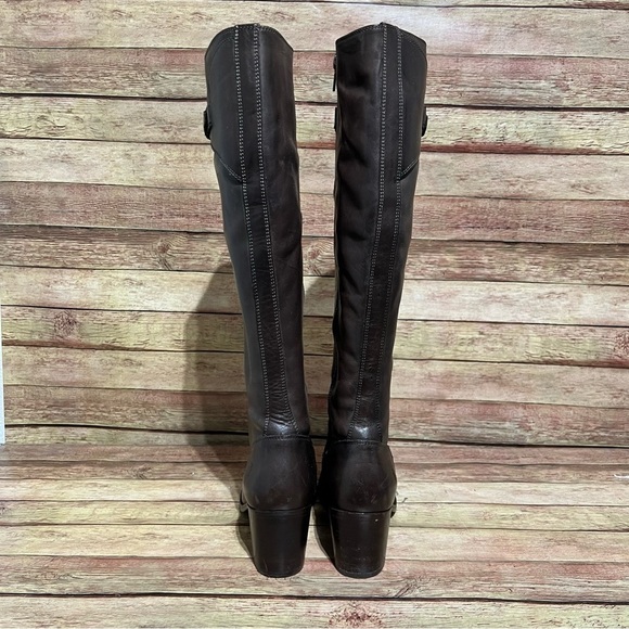 Frye Brown Leather Malorie Tall Heeled Boots - Picture 6 of 11